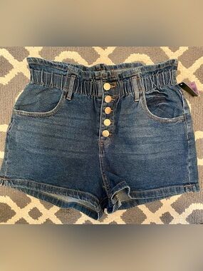wild fable Dark Blue High-Rise Button-Front Denim Shorts